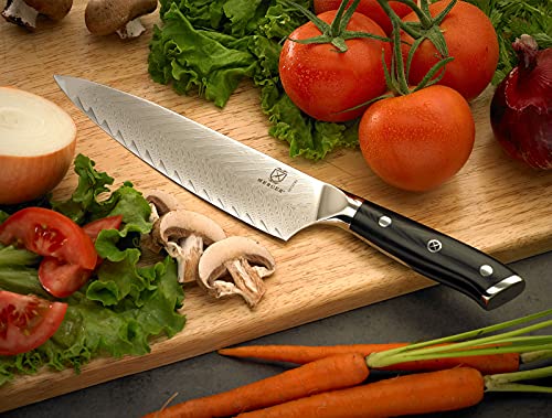 Mercer Culinary M13780 Premium Grade Super Steel, 8-Inch Chef's Knife w/Leaf Pattern Blade, G10 Handle - style: Chef's Knife Leaf Pattern Blade 8 Inch