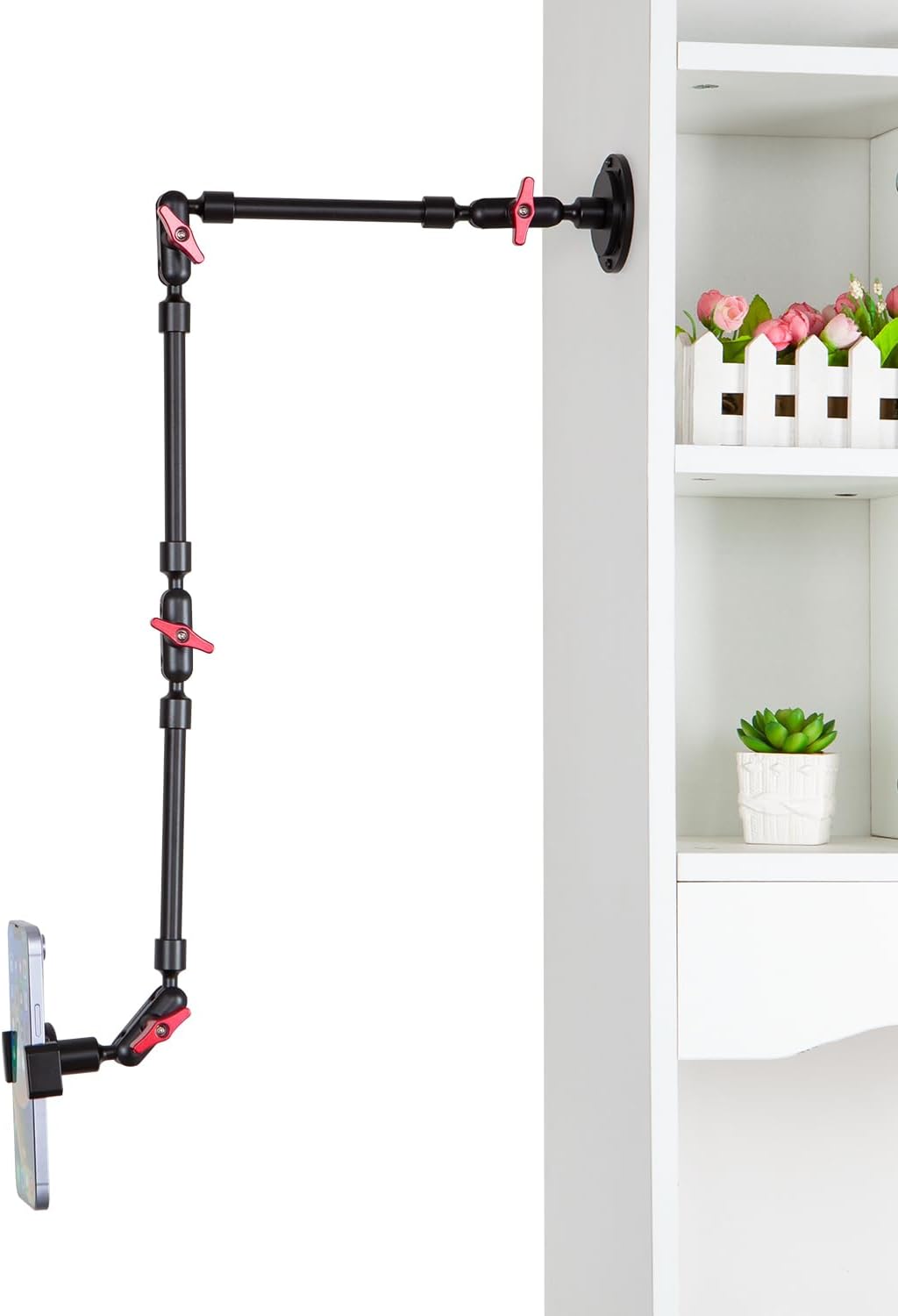 Adjustable Mobile Phone Holder for Desk, Wall Mount and Ceiling Mount Bracket for Phone and Other Smartphones (Metal Base+82cm arms+Phone Clip)