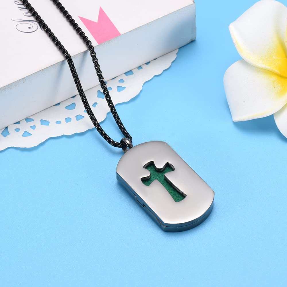 mingkejw Cross Essential Oil Diffuser Necklace Aromatherapy Pendant Locket Jewelry Stainless Steel Perfume Necklace| 22 Adjustable Chain| 12 Refill Pads| Gift Box