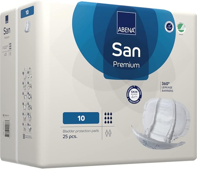 Abena San Premium Incontinence Pads, Heavy Absorbency, (Sizes 8 to 11), Size 10, 100 Count