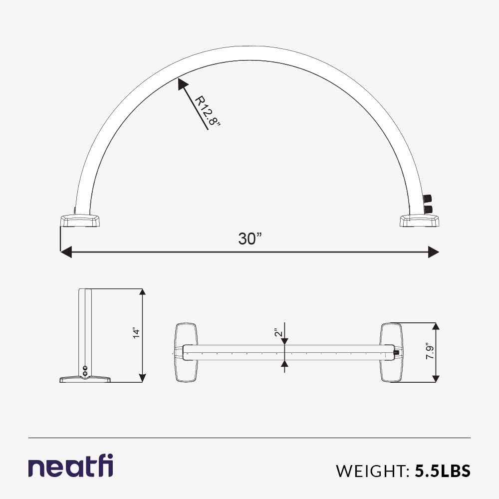 Neatfi LED Half Moon Table Lamp | 1,600 Lumens | 3 Light Modes | Desk Light for Nail Tech, Estheticians, Cosmeticians | Manicure, Facial Treatments, Threading, Tattoo Applications (Black)