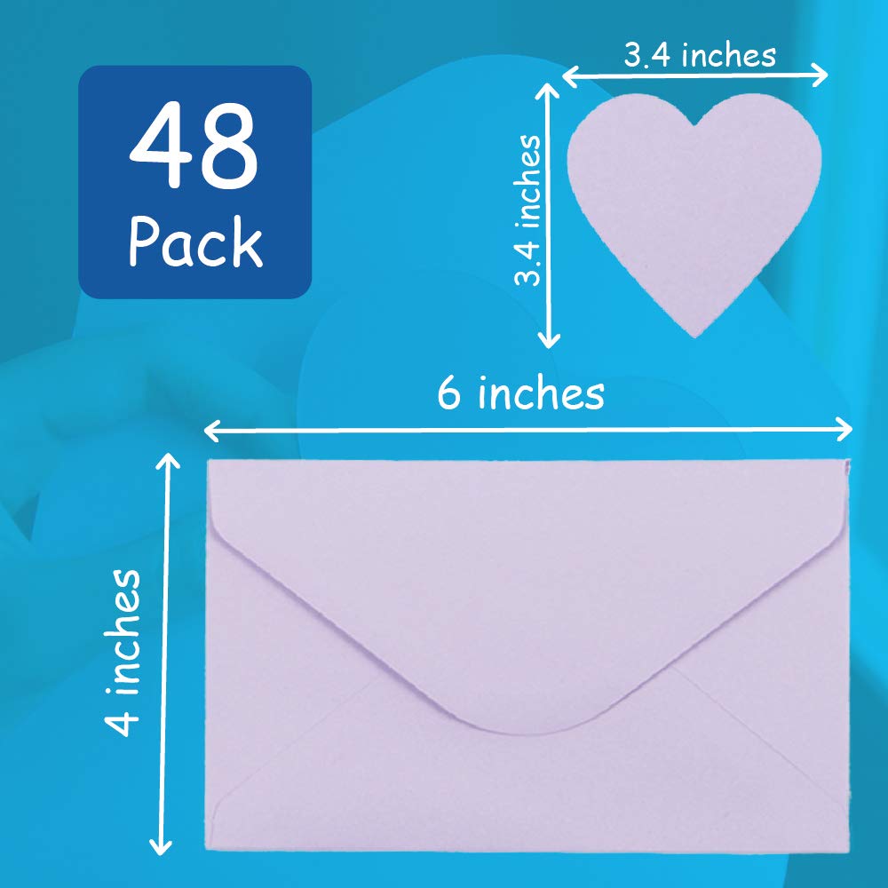 Bubbley 48-Pack Blank Heart Shaped Cutout DIY Greeting Cards for Valentine's Day and Anniversary, Envelopes Included, 3 Colors, 4 x 6 Inches