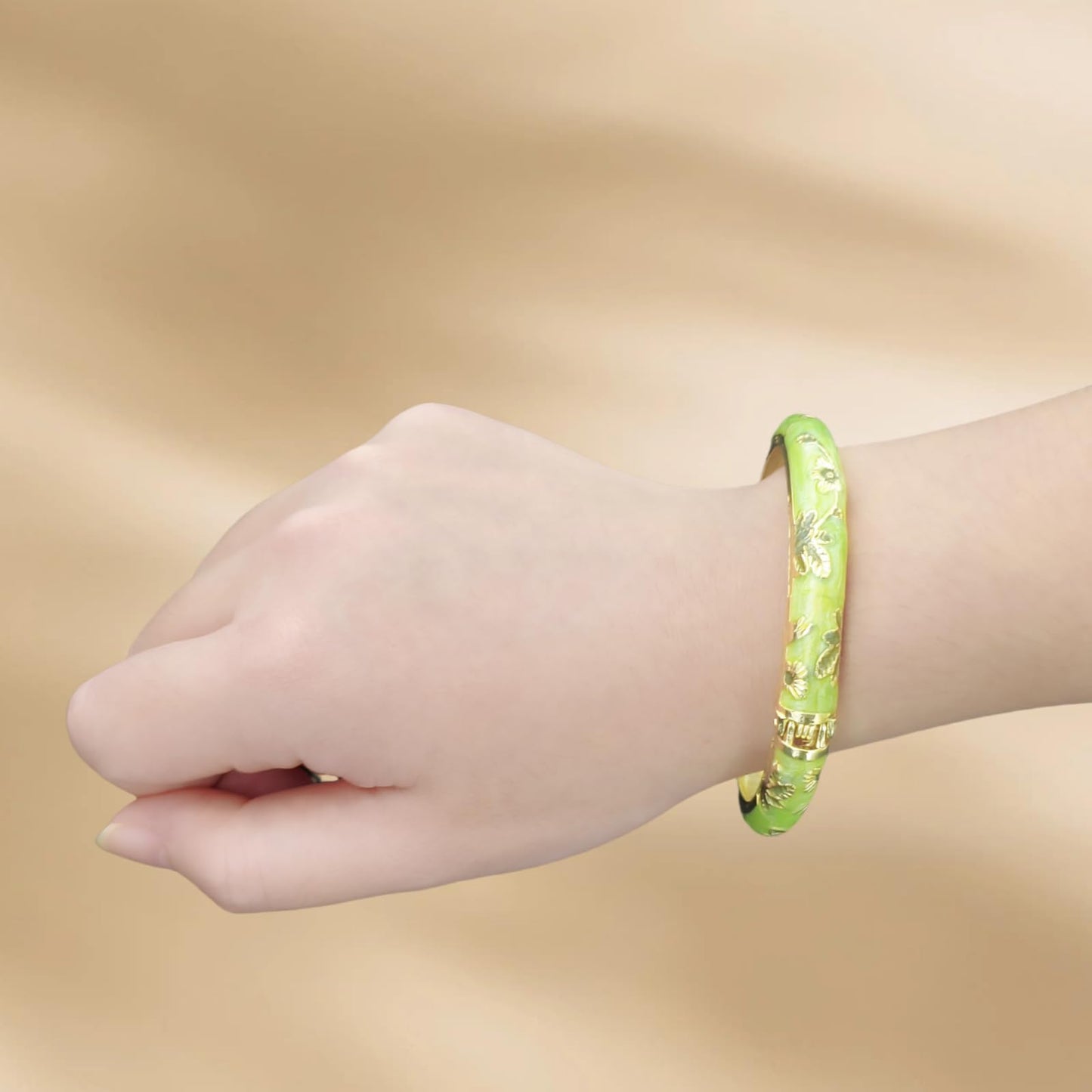 BlingNook Cloisonne Bracelet For Women, Chunky Bangle Trendy Cute Flower Enamel Bangles Multi Tone Engraved Cuff Gold Plated Bracelets Stackable Wife Jewelry Friendship Gift (White, One Size)