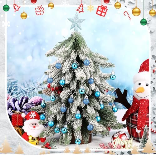 RoundFunny 25 Pcs Mini Christmas Balls Ornaments Set 0.79 Inch Christmas Day Ball Topper Star Tree Hanging Ornaments for Party Decoration(Lake Blue)