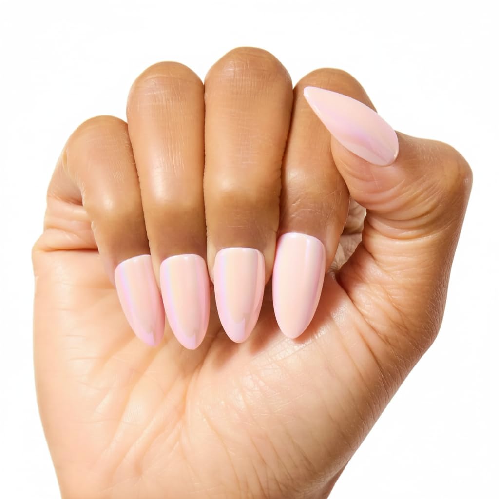 PaintLab Press On Nails - Cotton Candy Pink Chrome Almond Fake Nails, 30 Nails in 15 Sizes with Glue, Reusable Salon Quality Press On Nails