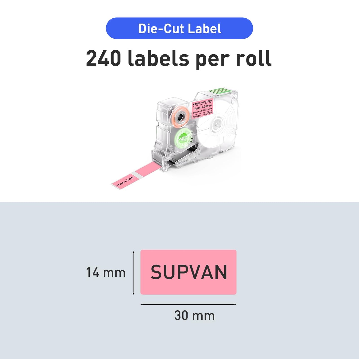 SUPVAN G15M Series Die-Cut Thermal Transfer Labels, 0.55'' W × 1.18'' L, 240 Labels/Roll, Waterproof, High Temperature Resistant & Non-Fading Labels for Outdoors & Indoor, Black on Pink