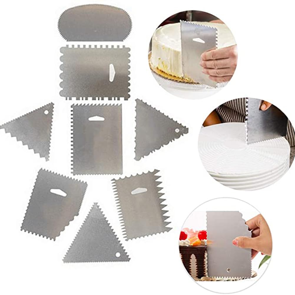 Cabilock 4Pcs Cake Scraper Set Stainless Steel and Aluminum Baking Supplies Kitchen Gadget for Cake Decorating Dough Scraper Pastry Smoothing Tools