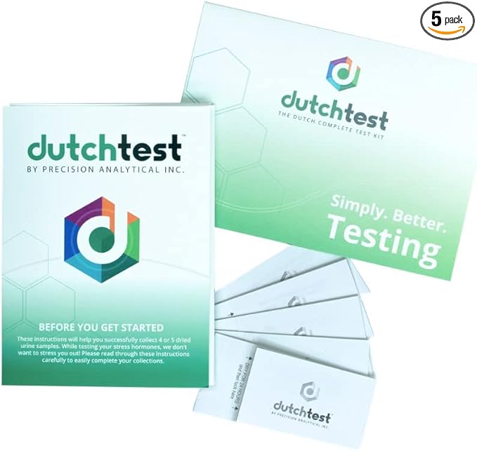 Suzy Cohen at-Home Urine Dutch Test for Complete Hormone Analysis of DHEA, Melatonin, Cortisol, Estrogen, Glutathione, 5 Strips