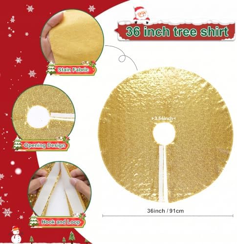 Poise3EHome Gold Christmas Tree Skirt, 36 Inch Sequin Tree Skirt