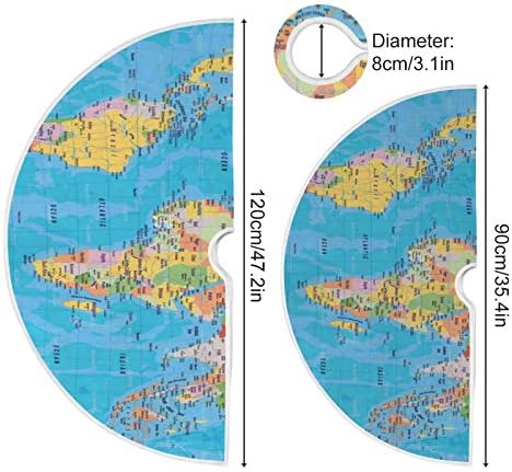 Qilmy Christmas Tree Skirt Large Watercolor World Map Painting Mat Xmas Home Holiday Party Decorations 48inch