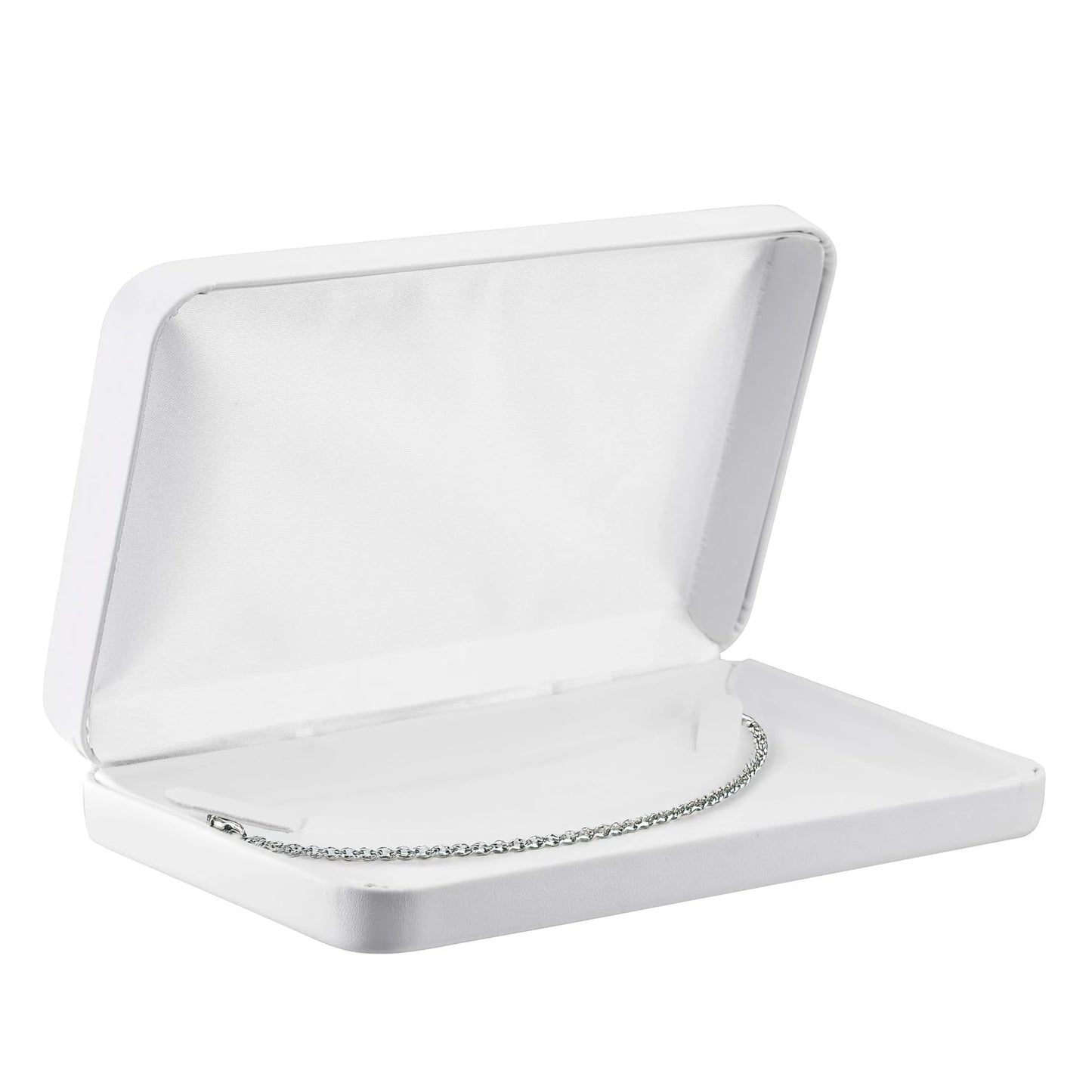 Necklace Gift Box – Luxury White PU Leatherette Large Jewelry Display & Storage Case with Satin Lid and White Packer for Wedding, Anniversary & Engagement