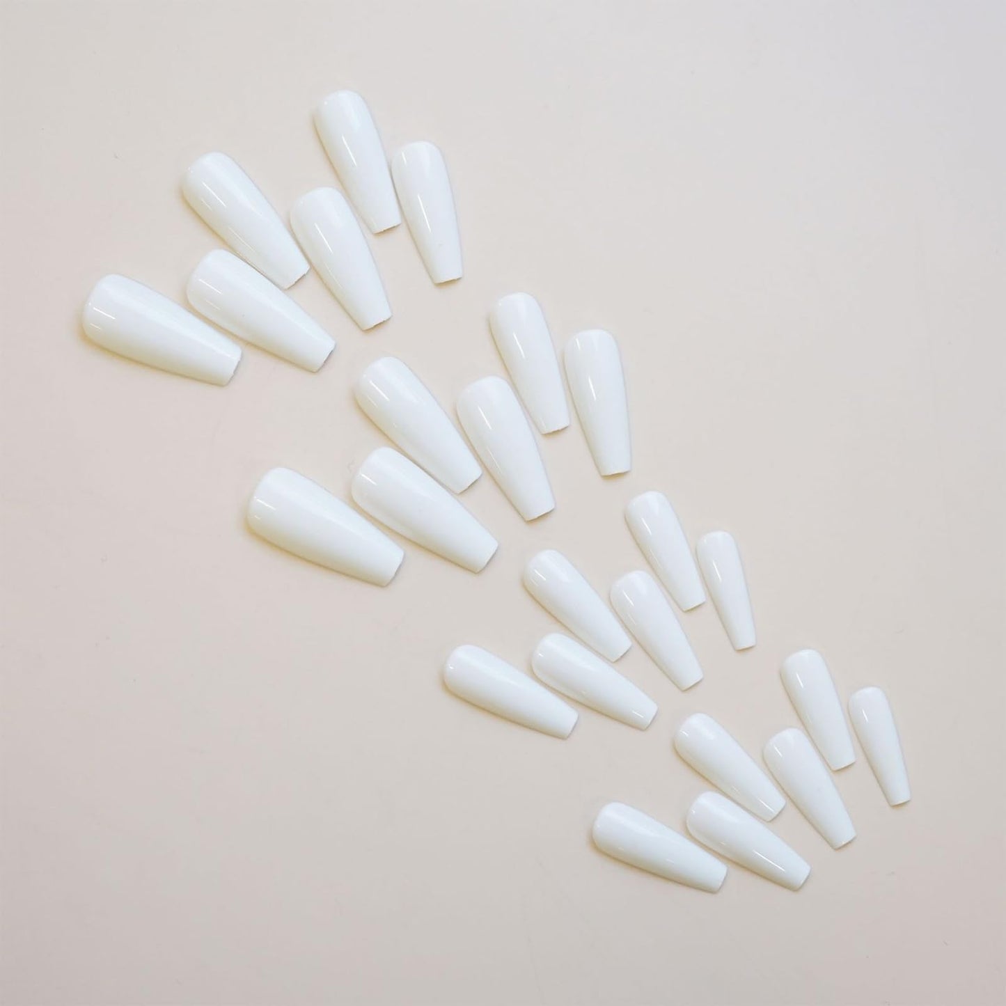 IMSOHOT White Press on Nails Long Coffin Fake Nails Full Cover Glossy Glue on Nails Ballerina Acrylic Nail Supplies Solid Color Artificial False Nails