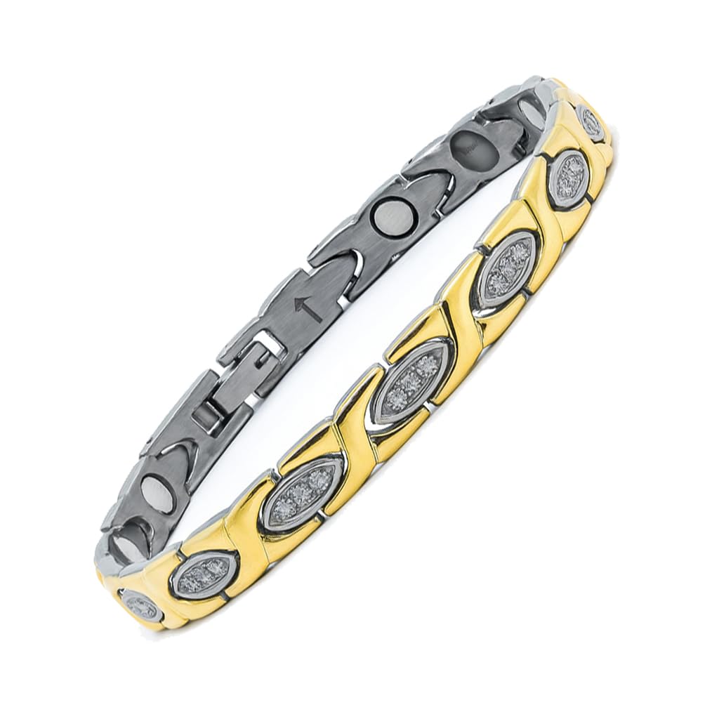 38 Elegant Titanium Magnetic Bracelet for Women Germanium and Magnetic Functions with Free Link Removal Tool Christmas gift (S&G With Zircon)