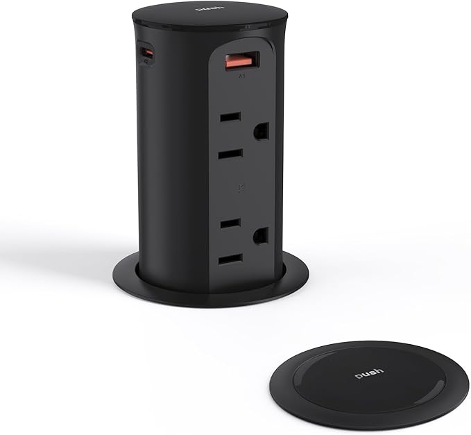 Jgstkcity Pop Up Power Outlet for Countertops & Desks,2.5-Inch Hole Flush, Mount, 20W USB-C, 4 USB Ports, 4 Tamper-Resistant 15A Outlets - Space-Saving Recessed Design,1875W,ETL Listed