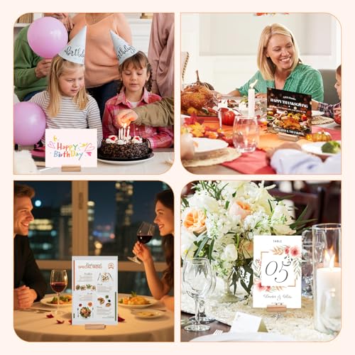 FSWCCK 30 Pieces Wood Place Card Holders Wood Table Number Stands Picture Holder Acrylic Sign Holders for Ceremony Birthday Party Home Decoration
