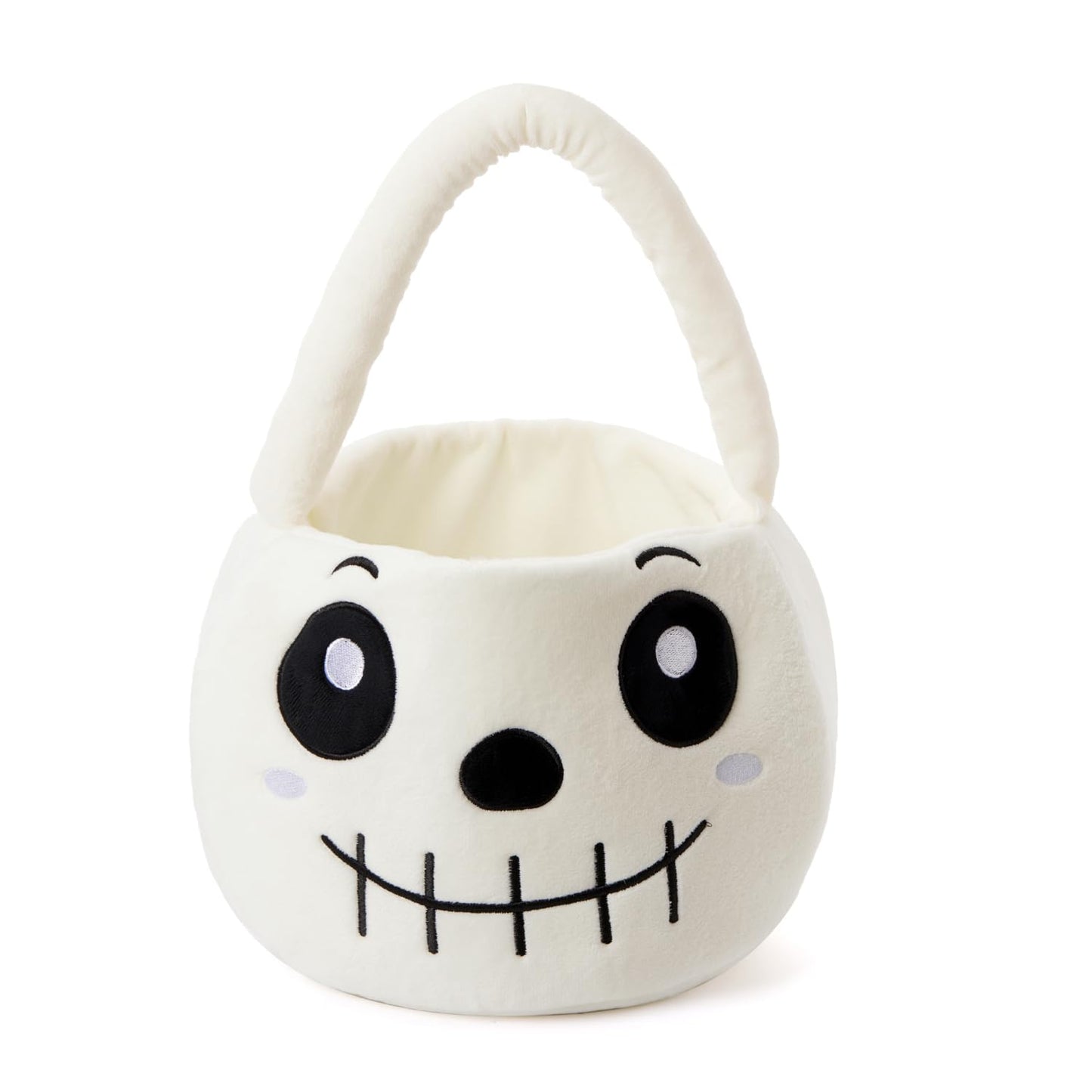 Ouksma Halloween Plush Treat Basket, Halloween Candy Basket, Trick-or-Treat Bag(White Skull)