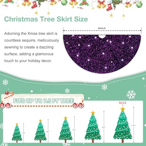 Purple Sequin Tree Skirt 48 Inches Sparkly Christmas Tree Skirts Velvet Halloween Tree Skirt Large Santa Tree Skirts Xmas Tree Base Cover Royal Purple Tree Cover for Christmas Party Decor