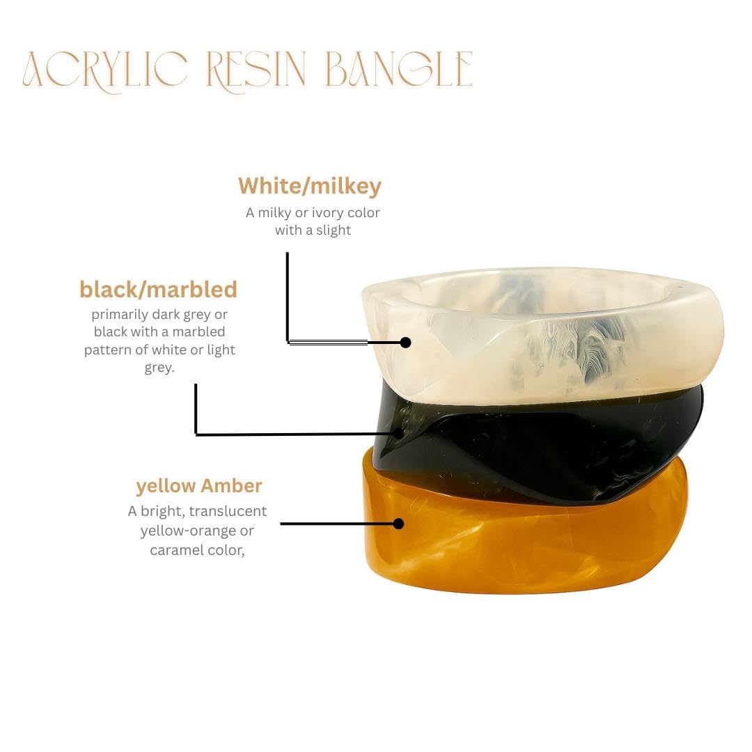 SHAFA IMPEX Acrylic Bangle Bracelets for Women, Colorful Resin Chunky Wide Irregular Jewelry, 3 Pieces