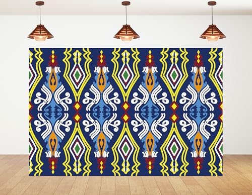 8x8ft Ethnic Geometric Backdrop Navy Yellow Tribal Pattern Photography Background for Mexican Themed Party and Art Display Wall Decorations Tapestry Photo Booth Props - size: 8x8ft