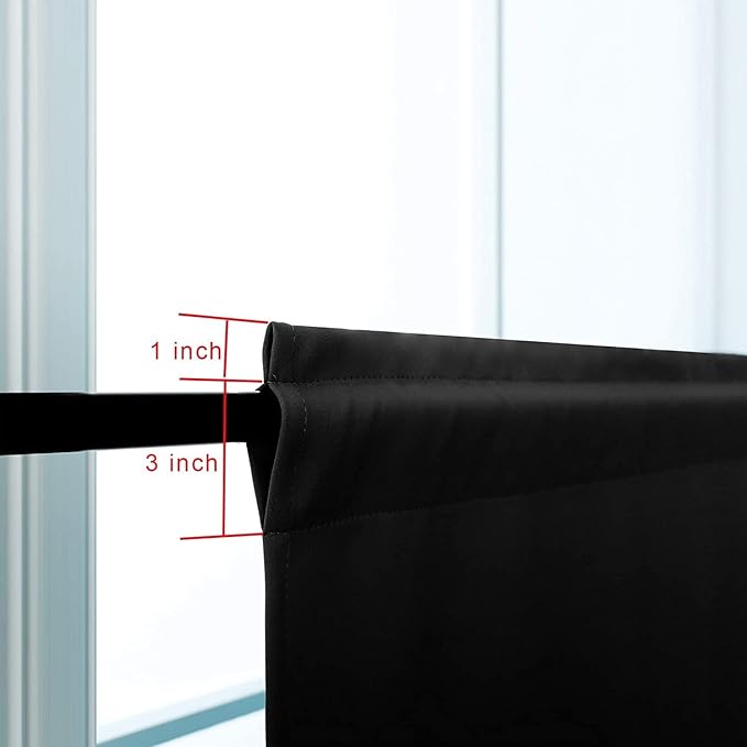Pickluc Black Cafe Curtain (Half Window Curtain) 30 Inches Length, Rod Pocket Small Kitchen Curtain, Short Blackout Curtain for Small Window, 30" Wide and 30" Long, 2 Panels