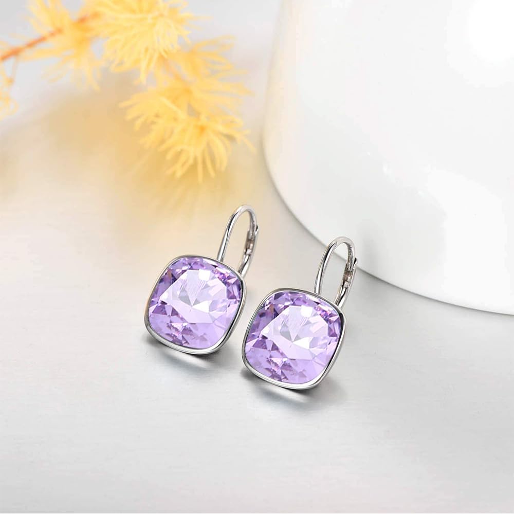 AOBOCO Sterling Silver Leverback Earrings, Purple, 0.90 in x 0.55 in, 3.2 g