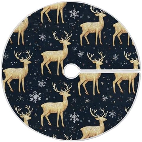Pfrewn Christmas Gold Deer on Black Christmas Tree Skirt 48" Farmhouse Winter Mini Xmas Tree Skirts Mat for Welcome Holiday Party Supplies Rustic Ornaments Indoor Home Decor