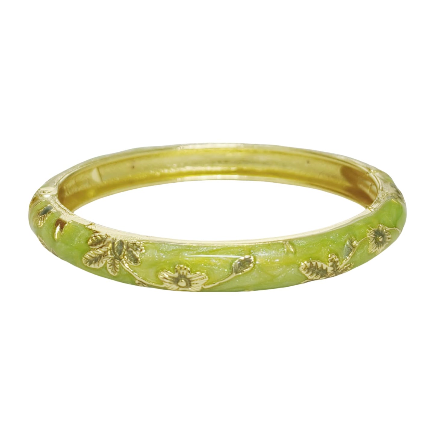 BlingNook Cloisonne Bracelet For Women, Chunky Bangle Trendy Cute Flower Enamel Bangles Multi Tone Engraved Cuff Gold Plated Bracelets Stackable Wife Jewelry Friendship Gift (Dark Green, One Size)