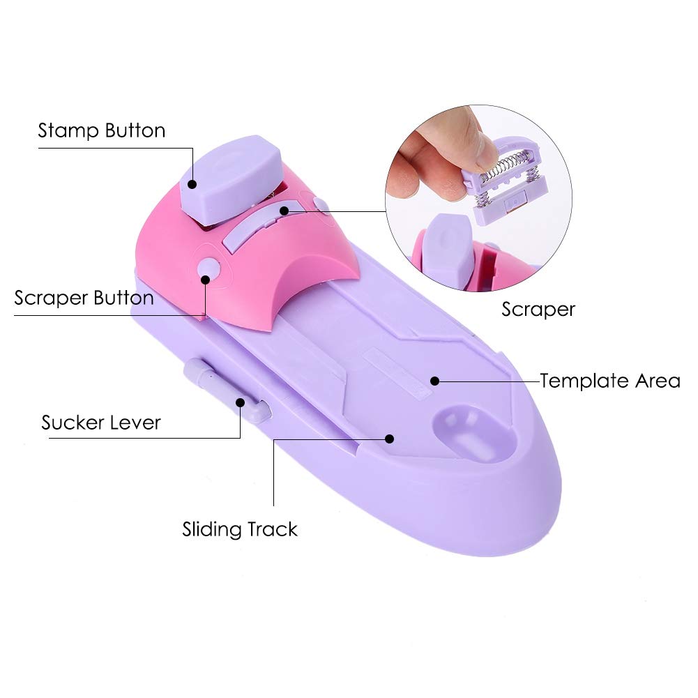 Professional Nail Art DIY Pattern Printing Machine Stamper Nail Printer Manicure Tools Plastic Durable Odorless for Salon Home Use 19.3 x 8.3 x 7cm 6 Templates
