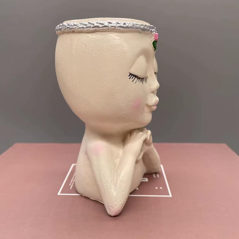 Nuhikap 1 Piece Face Planter Cute Planter Decorative As Shown Resin Flower Face Planter Pots Face Planter