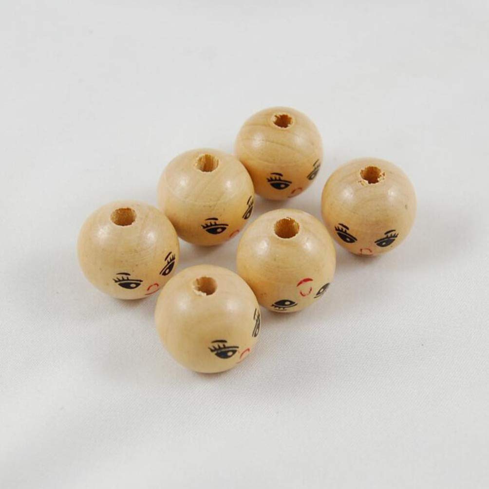 Healifty 100Pcs 14Mm Wooden Face Beads Natural Smooth Round DIY Craft Accessories for Jewelry Making and Creative Kids Projects