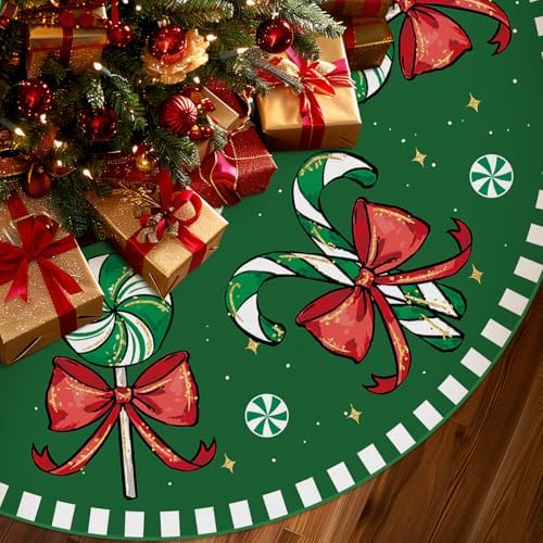 Christmas Tree Skirt Green Tree Skirts Candy Cane Decorations Xmas Tree Skirt Tree Mat 36 Inch Winter Christmas Decor for Home
