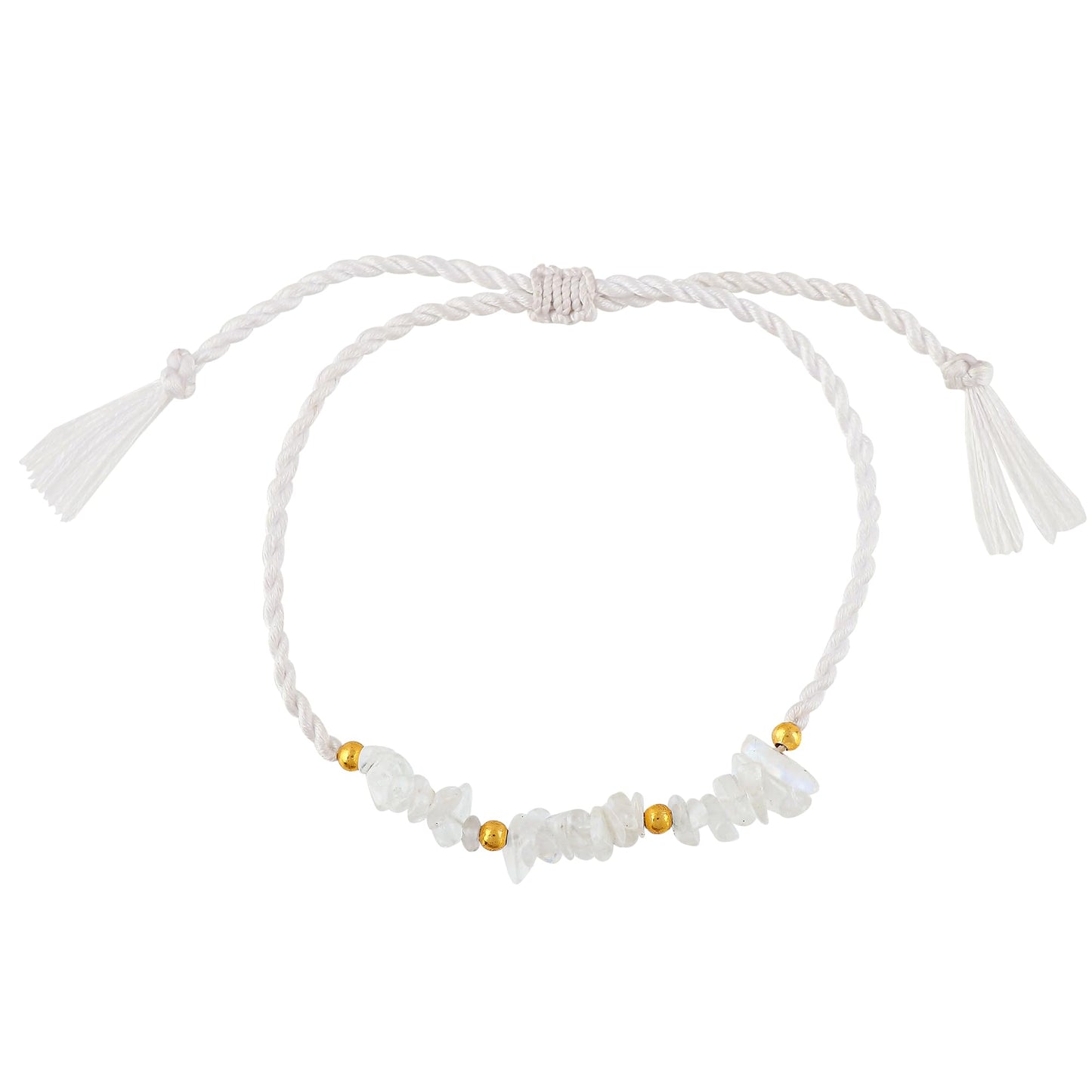 GEMSYMPHONY Moonstone Gemstone Chips Rope Bracelet – Adjustable Handmade Crystal Chip Bead Bracelet for Women & Men, Natural Stone Healing Jewelry, Boho Style, Unisex Spiritual Gift (Moonstone)