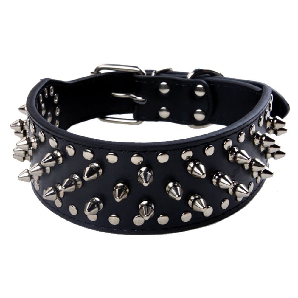 Serijoars Spiked Studded Dog Collar, PU Leather Dog Collar, Adjustable Pet Collars for Medium or Large Breed Pet (XL, White5)
