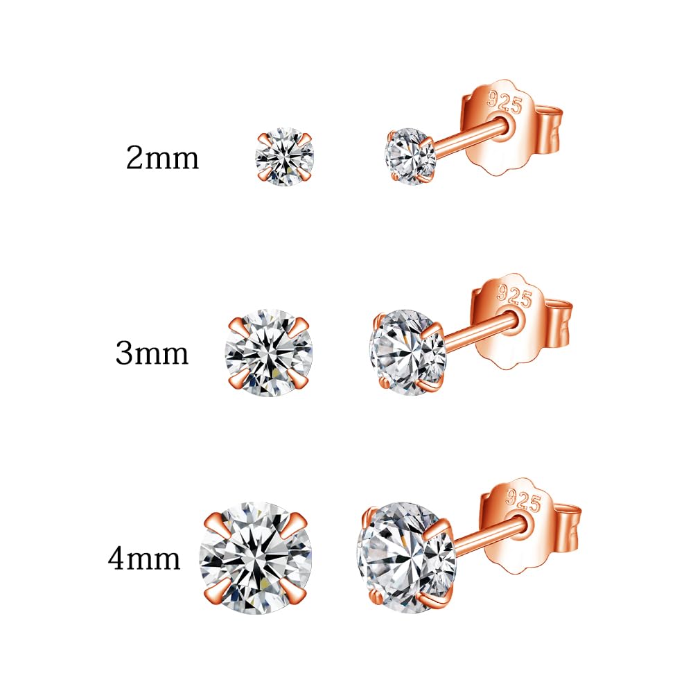 Rose Gold Sterling Silver Hoop Earrings Sterling Silver Stud Earrings for Women 6 Pairs Hypoallergenic Tiny Cubic Zirconia Stud Set Cartilage Hoops 6mm 8mm 10mm