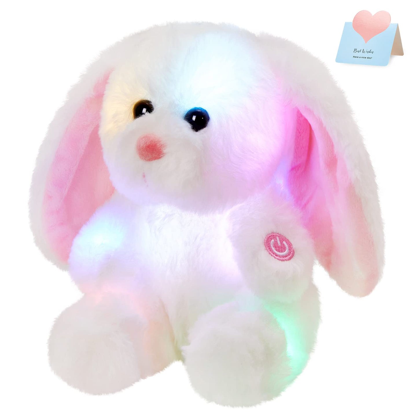 BSTAOFY Bunny Stuffed Animal, Light up White Bunny Soft Plush Toy LED Rabbit Lop Ear Night Light Stuffed Animals Easter Birthday Easter Christmas Festival Gift for Kids Toddlers, 8''