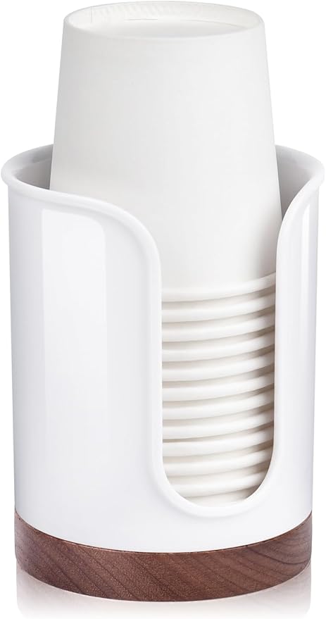 Premium Bathroom Cup Dispenser Countertop - Paper Cup Holder for 5 6 oz Bathroom Cups, Bathroom Storage Organization - PC/Walnut, Black, Pack of 1