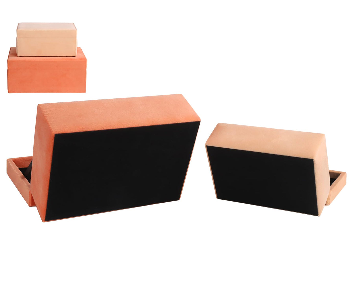 HofferRuffer Velvet Jewelry Boxes Decorative Boxes, Storage Accessory Organizer Boxes with Elegant Handle Decor, Classic Velvet Set of 2 Pieces (Orange)