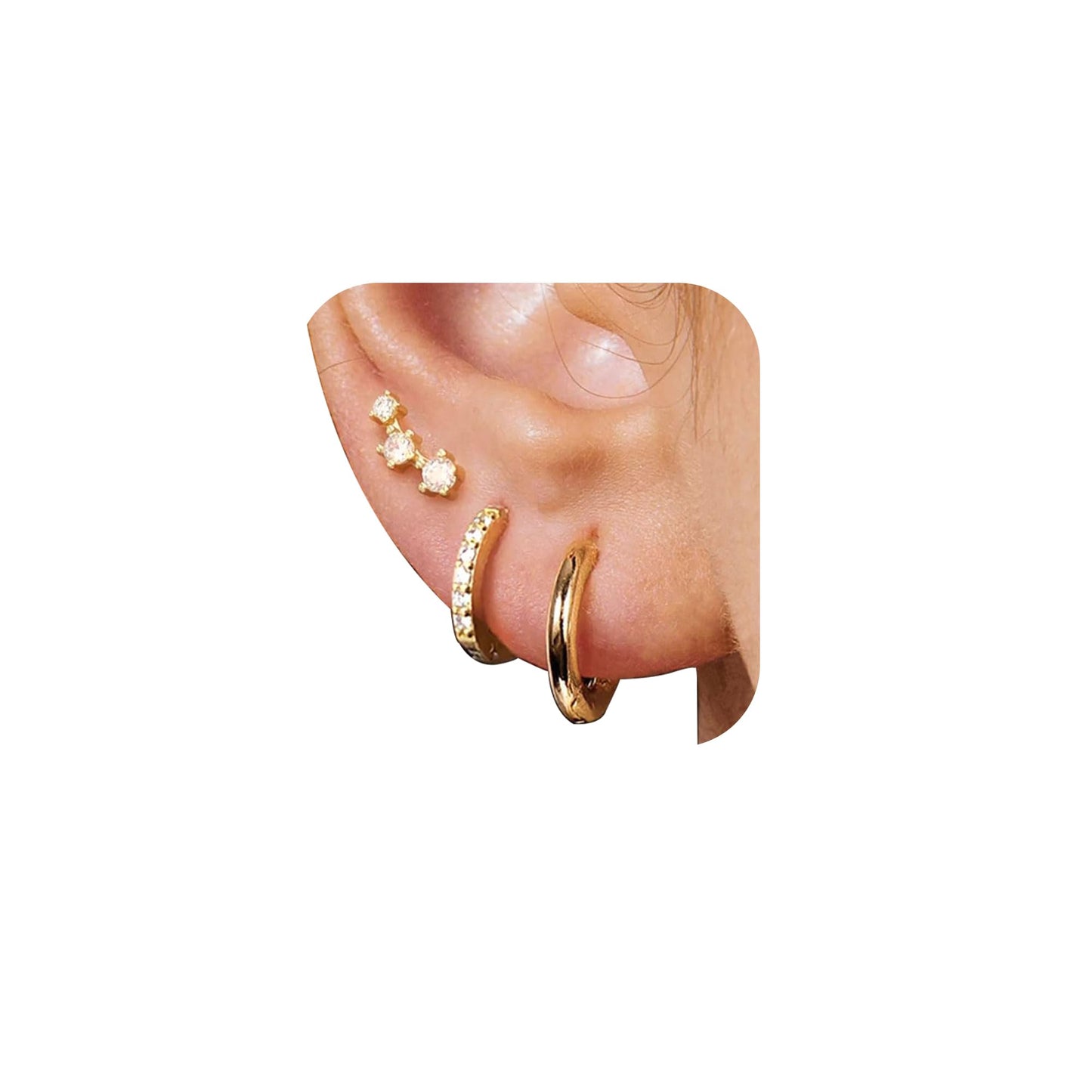 Gold Stud Earrings for Women, 3 Pairs 14K Hypoallergenic Cartilage Earrings for Multiple Piercing, Dainty Small Stackable Gold Hoop Earrings Set (Yellow Gold)