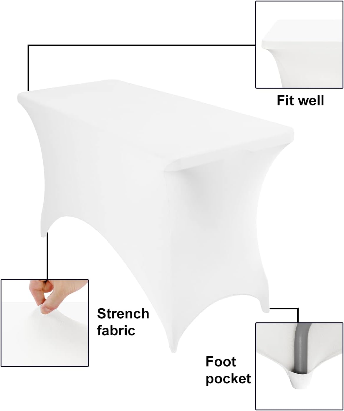 Spandex 4ft Waterproof Table Cover for Party,Wedding, Banquet, and Events(White)