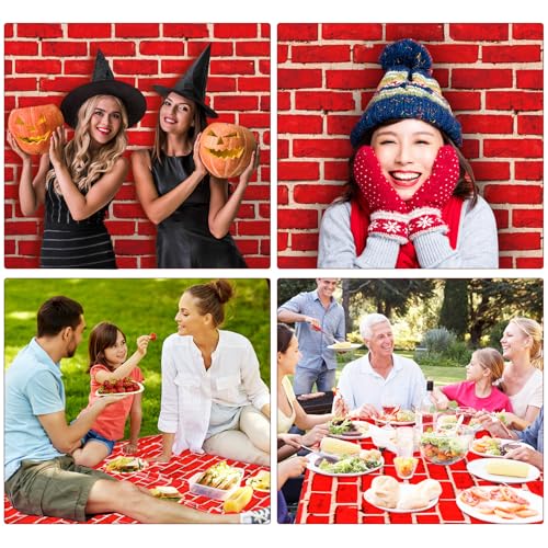 Tiamon 6 Pcs 108 x 54 Inch Red Brick Tablecloths Brick Sheet Table Cover Bricks Stone Wall Backdrop for Christmas Holiday Party Fireplaces Chimneys Decorations Photography Supplies