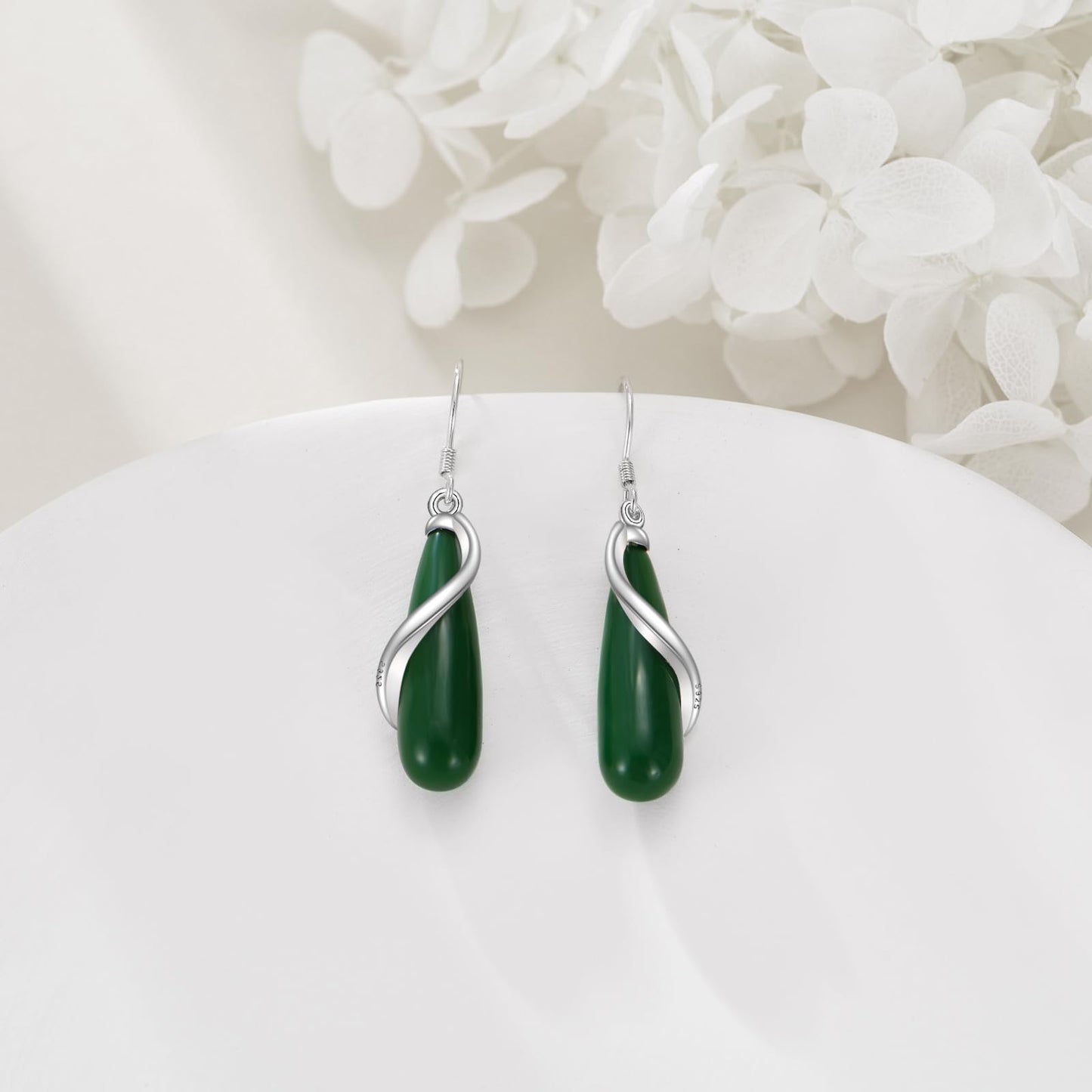 POPLYKE Teardrop Jade Dangle Earrings for Women 925 Sterling Silver Jade Earrings Infinity Spiral Jewelry Gifts for Her