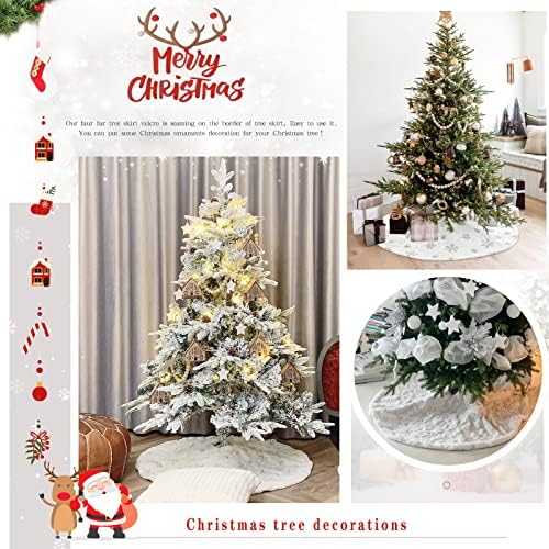 Christmas Tree Plush Skirt Deocrations 24 Inch Mini Faux Fur Christmas Tree Skirt Silver Snowflakes Tree Mat for Xmas Ornaments