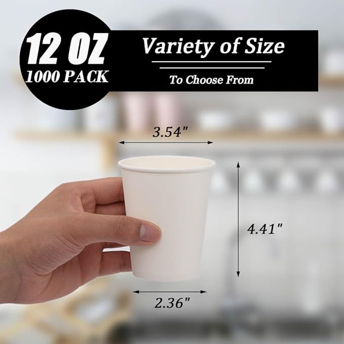 Lamosi 1000 Count 12 oz Paper Coffee Cups Bulk, Disposable Paper Cups for Hot or Cold Drinks, 12 Ounce White Beverages Water Cups for Party, Picnic, Travel, Events