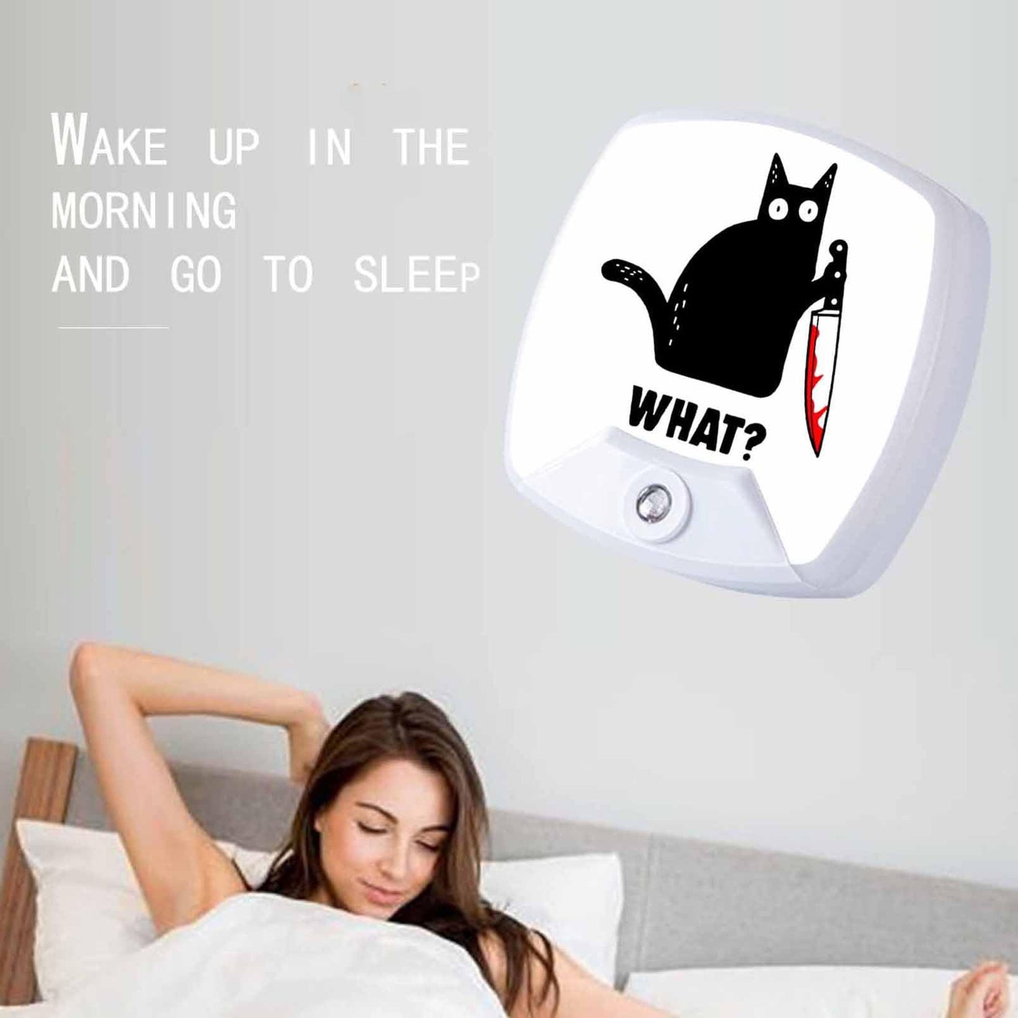 Chrobak LED Night Light,Black Cat and Knife What LED Night Light Plug into Wall with Dusk to Dawn Light Sensor White Energy Efficient Nightlight for Bedroom Bathroom Hallway Living Room Kitchen
