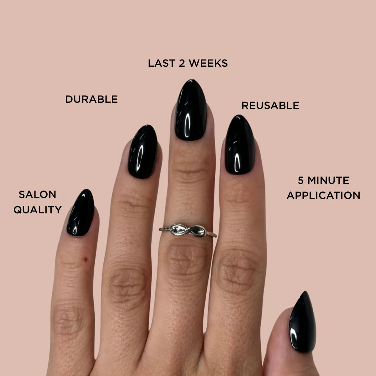 DARK QUEEN Press-On Nails by Lavaa Beauty | Short Almond Black Glossy Nails