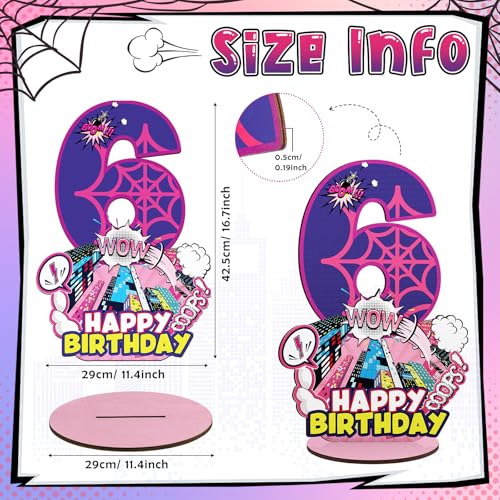 Baderke Pink Spider Theme Birthday Number Sign 16.7'' Purple Spider Birthday Centerpiece for Party Decor Wooden Table Photo Prop(6th) - style: 6th