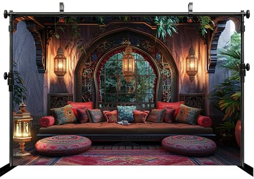 10x8ft Retro Living Room Backdrop Moroccan Exotic Lounge Luxury Interior Background for Bohemian Theme Party Cultural Events Birthday Party Decor Photo Studio Booth Props Banner Wallpapers - size: 10x8FT