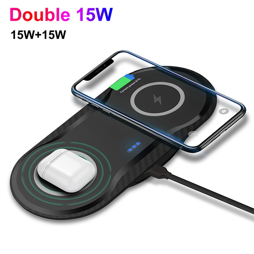 30Watt Dual Wireless Charging Pad for Multiple Devices, Dual 15W Charging Pad for iPhone 16/15/14/13/12/11/X,for Samsung Galaxy S25/S24/S23/S22/S21/S20/S10, and More. with USB-C Cable