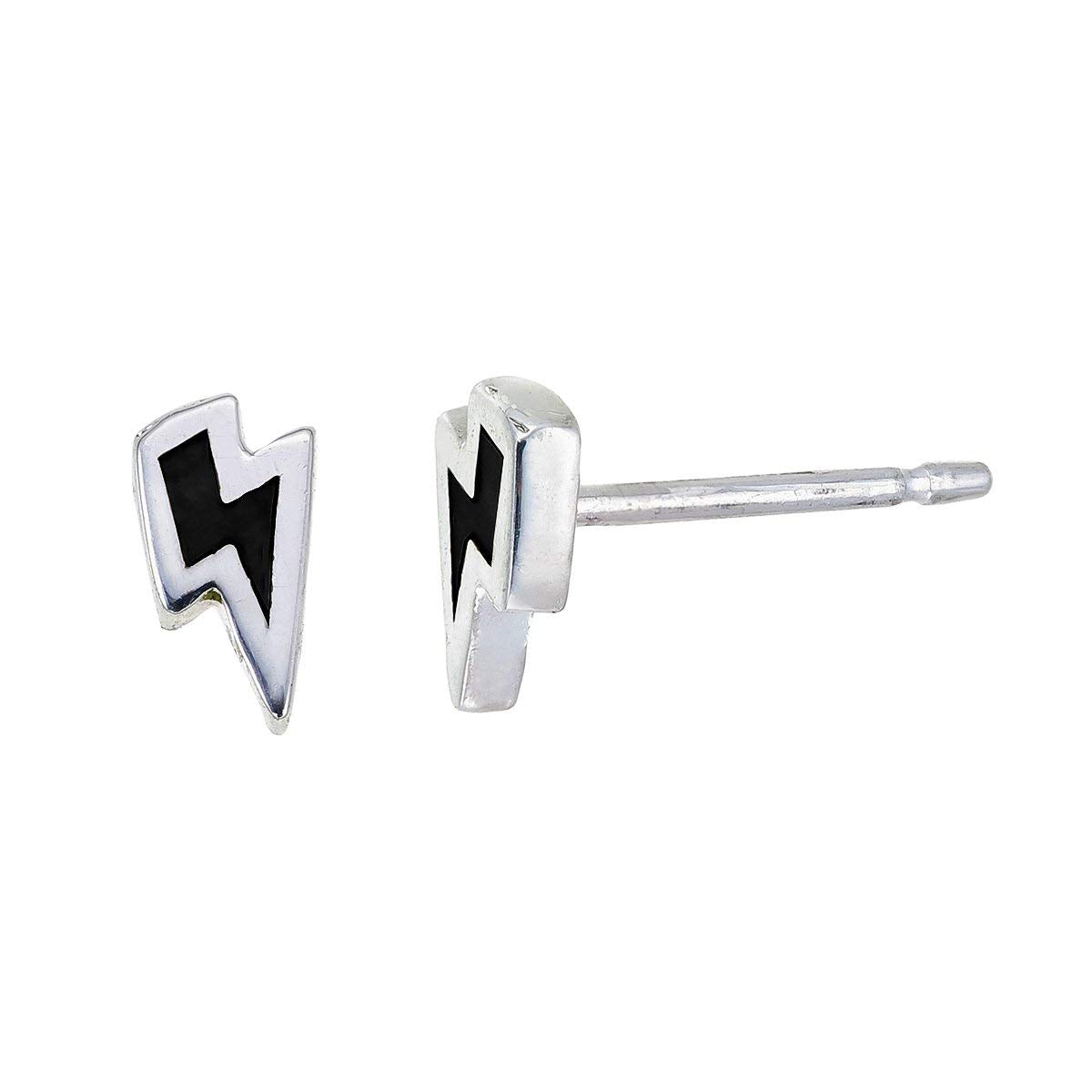 Boma Jewelry Sterling Silver Onyx Lightning Bolt Stud Earrings