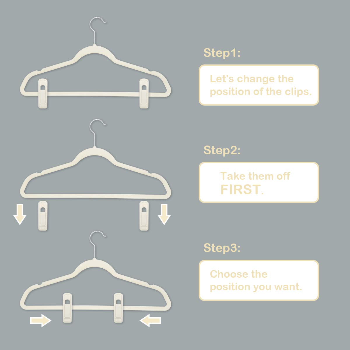 Beige Velvet Hanger Clips 60 PCS (60 Count)